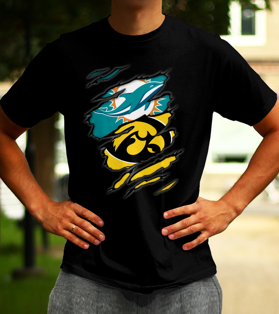 Miami Dolphins Iowa Hawkeyes Torn Claw T-Shirt