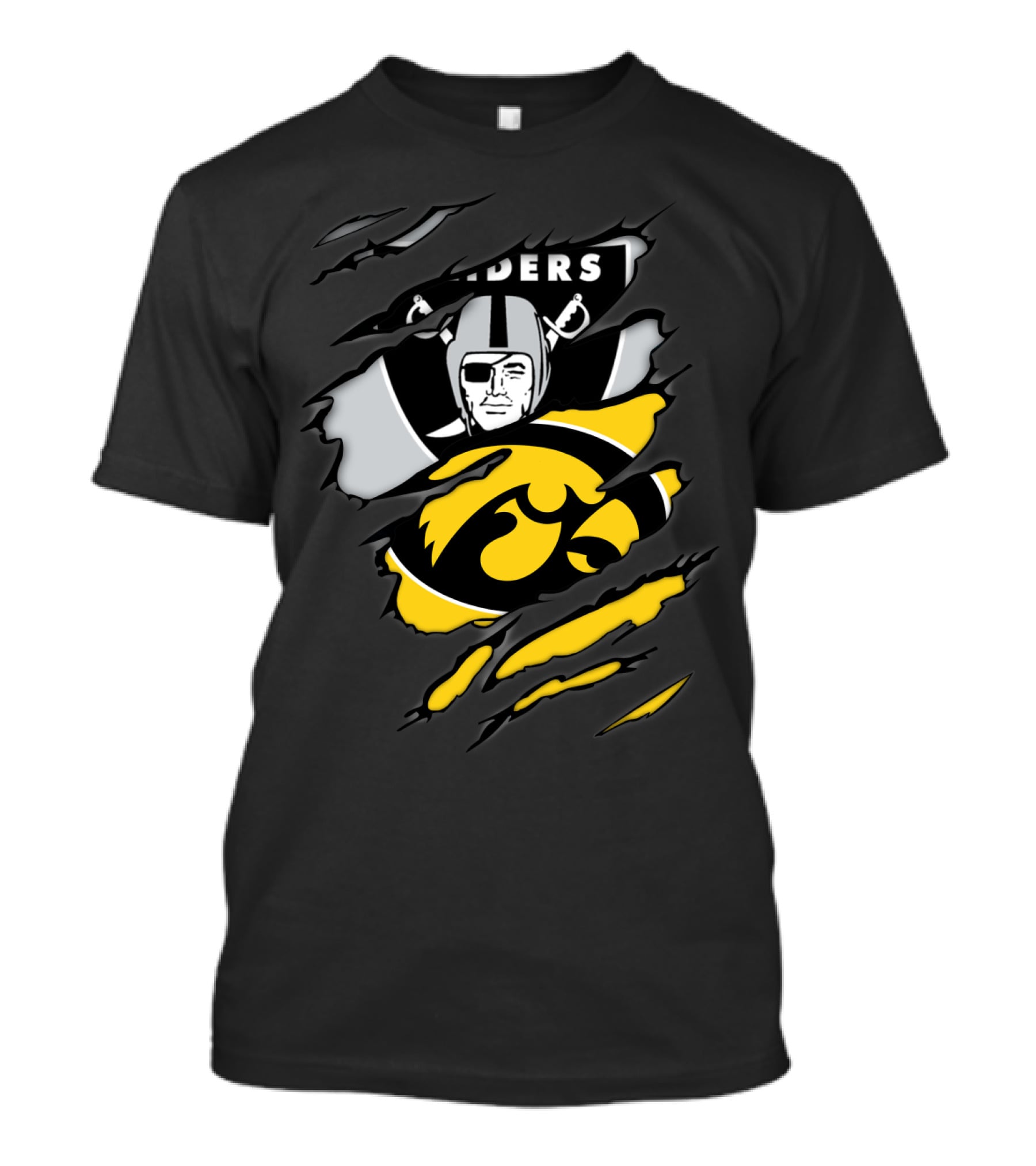 Raiders Iowa Hawkeyes Torn Claw Football Crossover T-Shirt