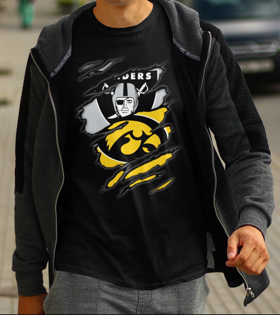 Raiders Iowa Hawkeyes Torn Claw Football Crossover T-Shirt