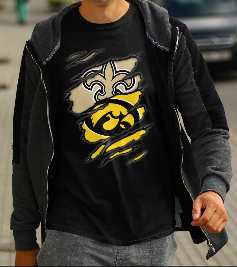 New Orleans Saints Iowa Hawkeyes Logo Mashup T-Shirt