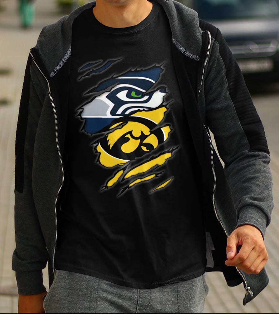 Seahawks Iowa Hawkeyes Logos Fusion T-Shirt