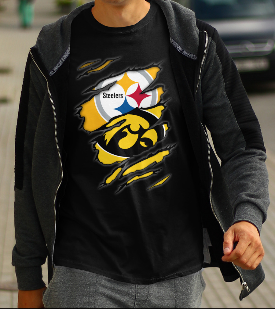 Steelers Iowa Hawkeyes Torn Symbol Fusion T-Shirt