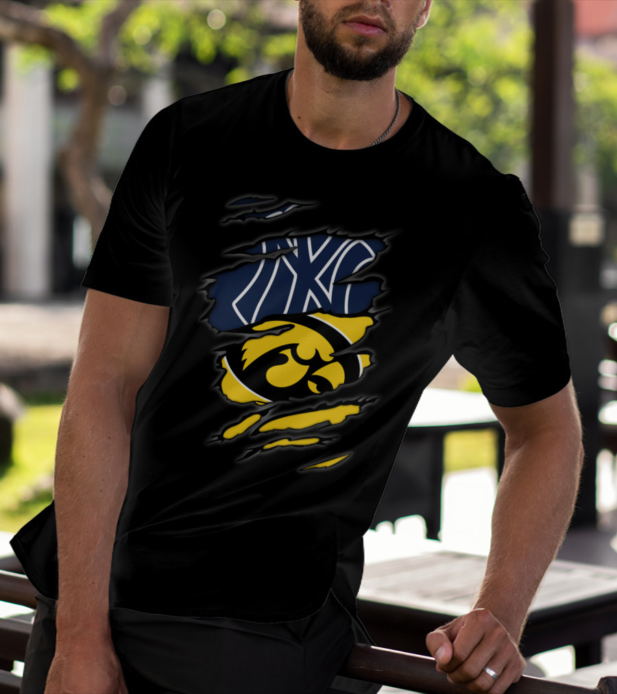 Yankees And Iowa Hawkeyes Combined Logos T-Shirt
