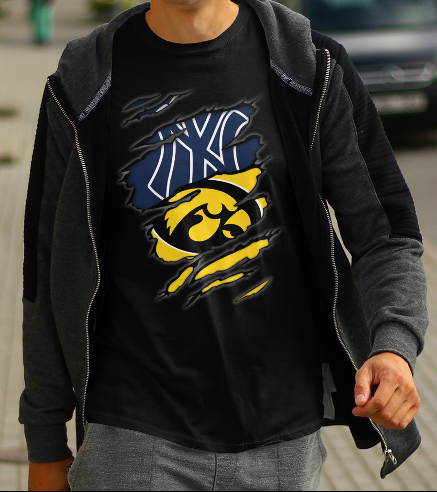 Yankees And Iowa Hawkeyes Combined Logos T-Shirt