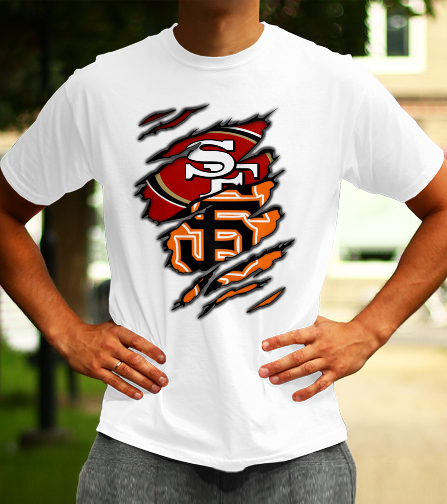 49Ers SF Giants Logos Rip T-Shirt