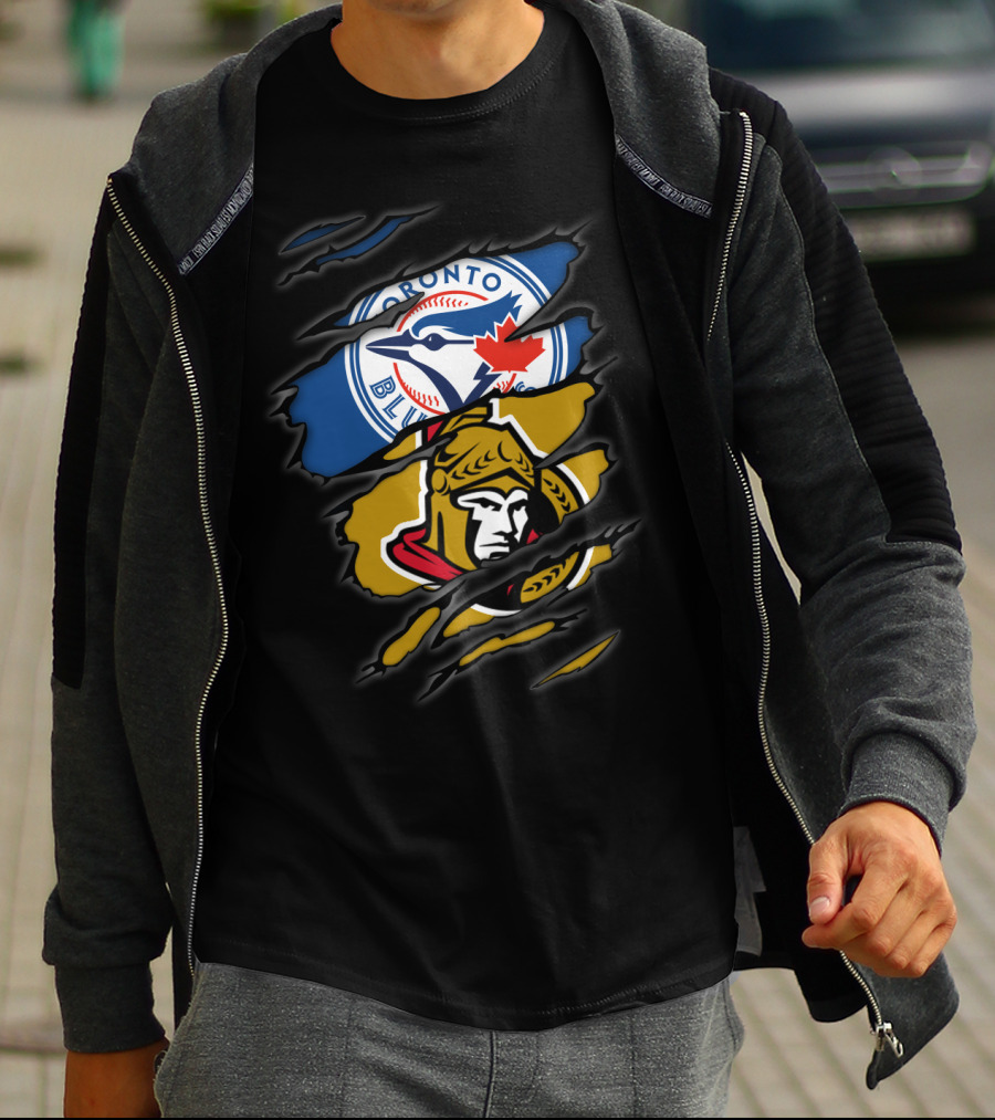 Toronto Blue Jays And Ottawa Senators Logos Torn T-Shirt