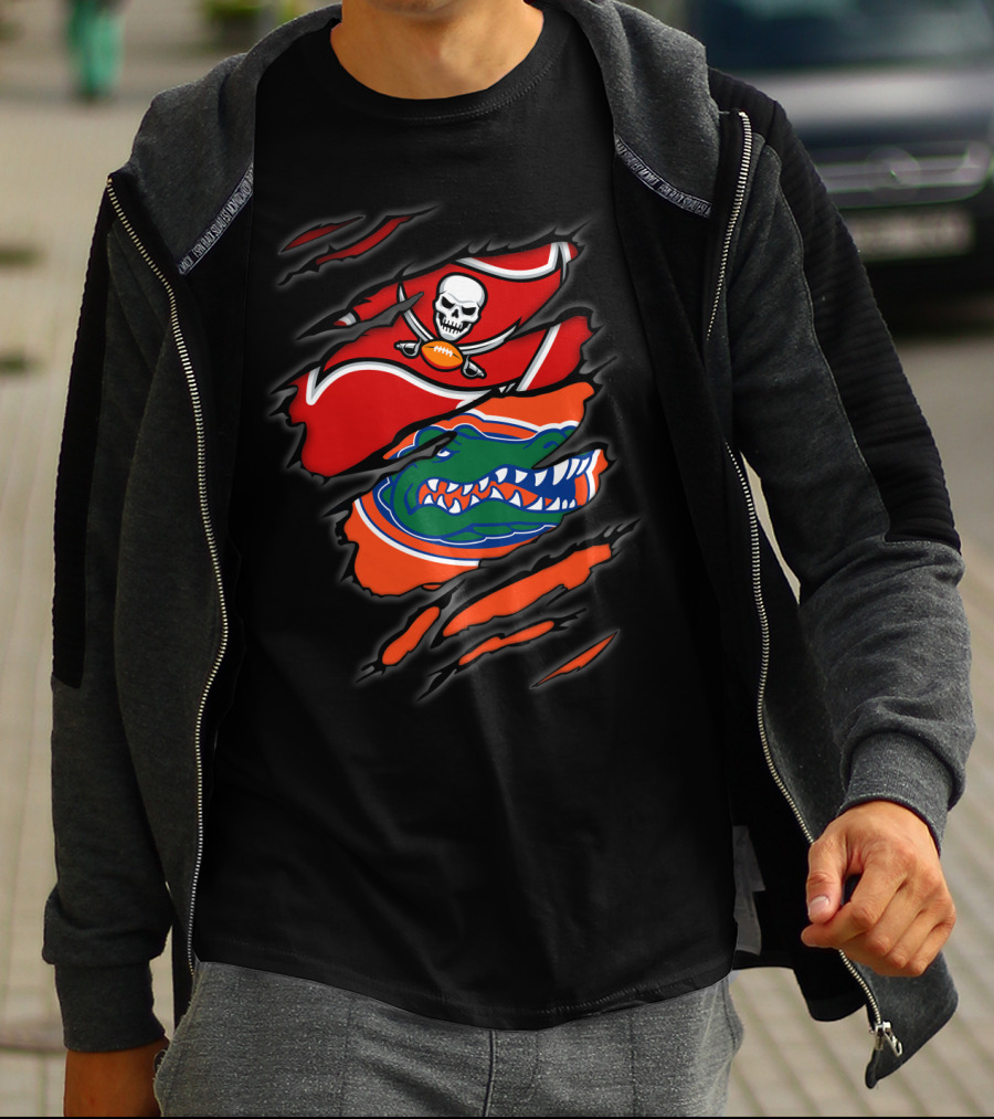 Buccaneers And Gators Dual Logo Design Featuring Pirate Flag And Alligator Head T-Shirt