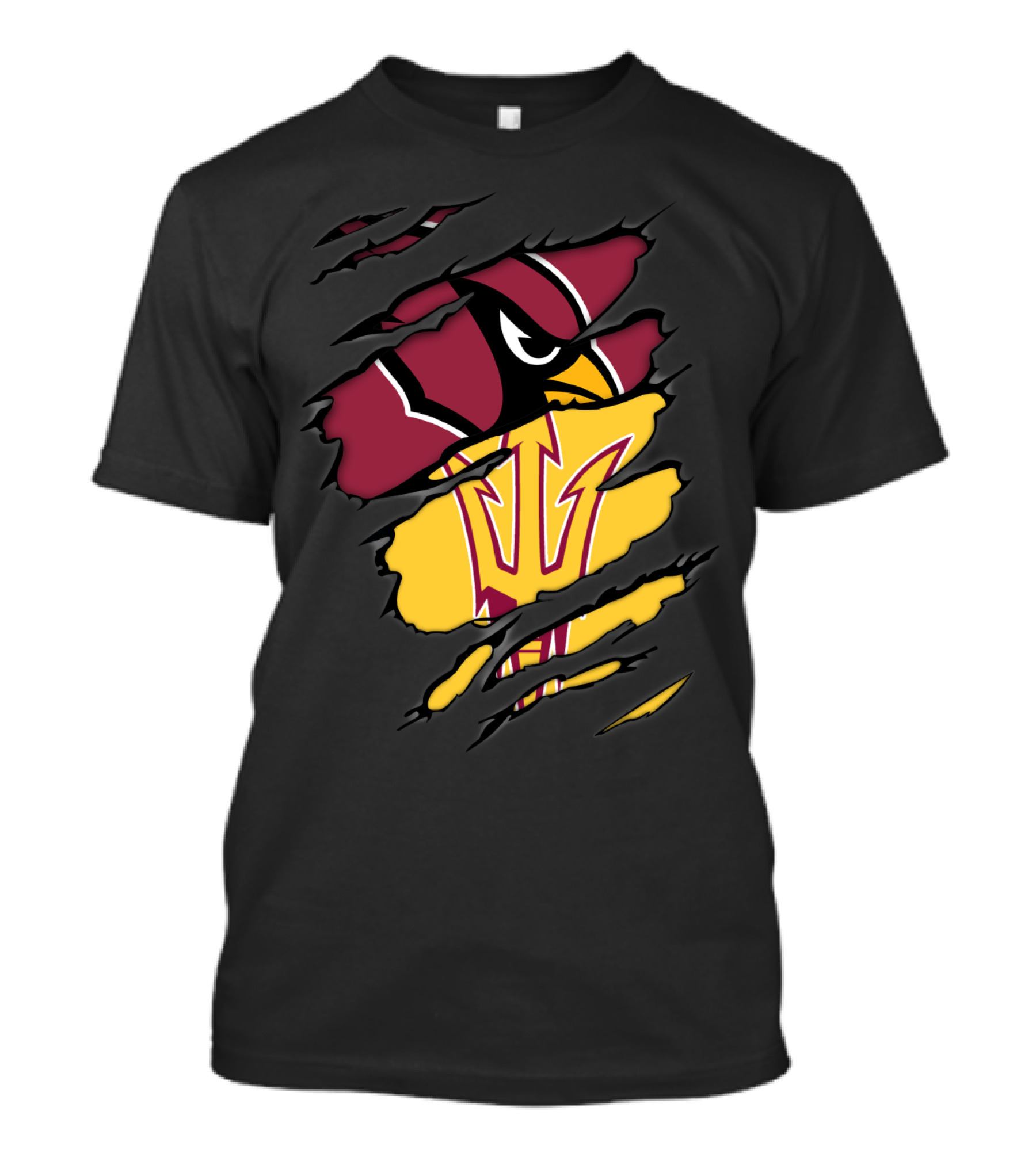 Cardinals Arizona State Sun Devils Ripped Claw Marks Logo Combination T-Shirt