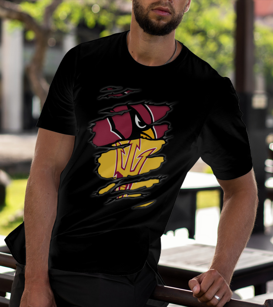 Cardinals Arizona State Sun Devils Ripped Claw Marks Logo Combination T-Shirt