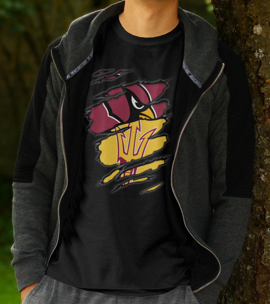 Cardinals Arizona State Sun Devils Ripped Claw Marks Logo Combination T-Shirt