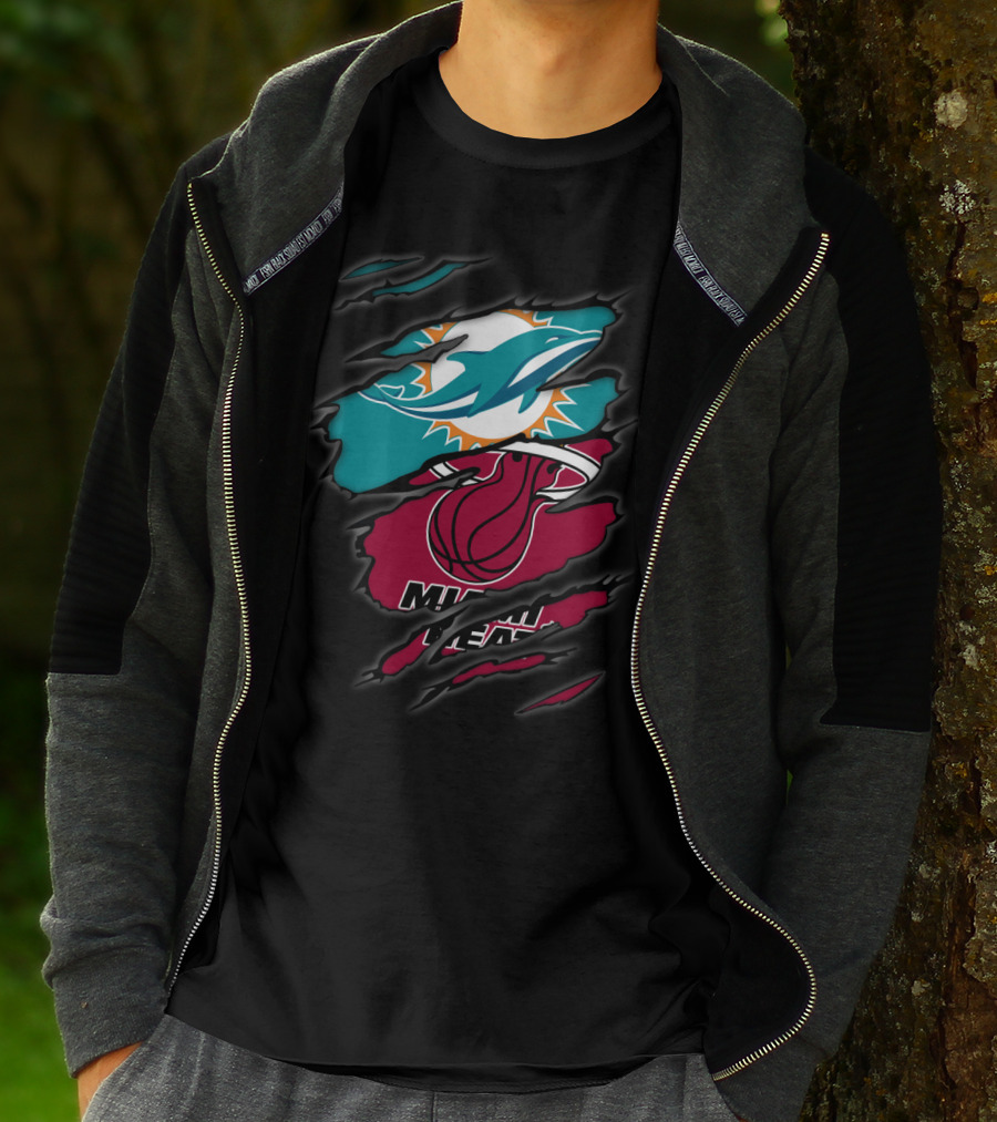 Miami Dolphins Miami Heat Crossover Collaboration Logos T-Shirt