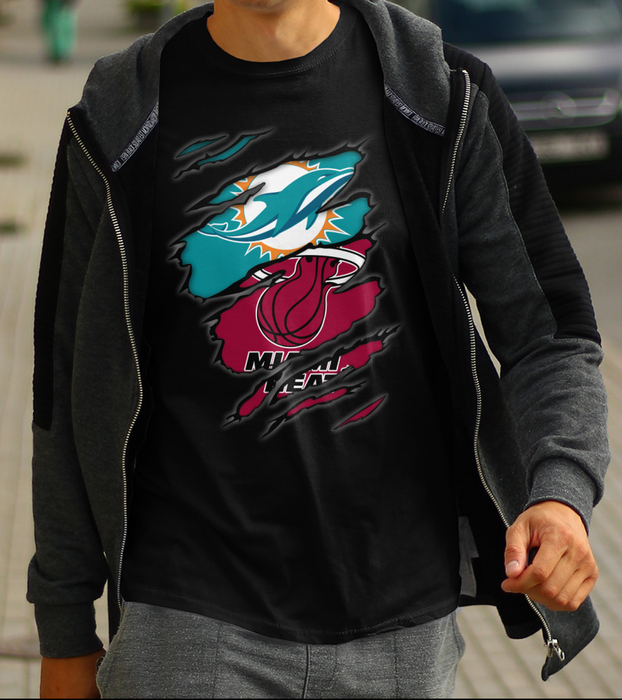 Miami Dolphins Miami Heat Crossover Collaboration Logos T-Shirt