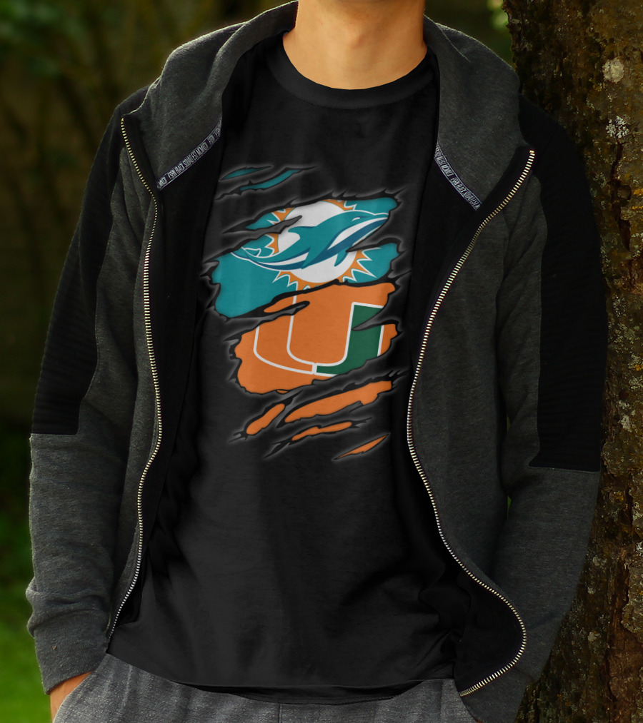 Miami Dolphins Miami Hurricanes Logo Fusion T-Shirt
