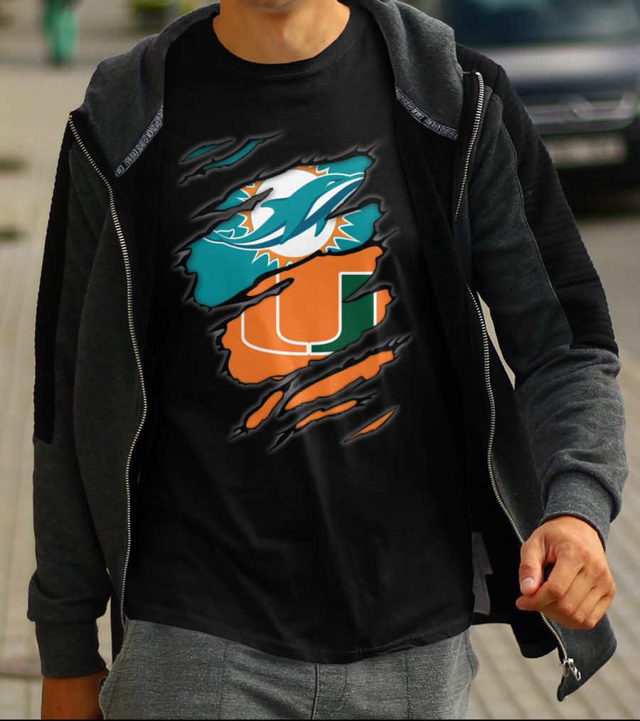 Miami Dolphins Miami Hurricanes Logo Fusion T-Shirt
