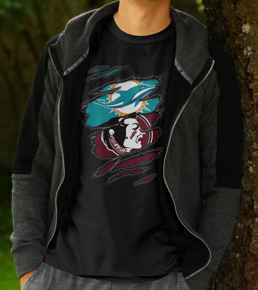 Dolphins Seminoles Ripped Logo Fusion T-Shirt