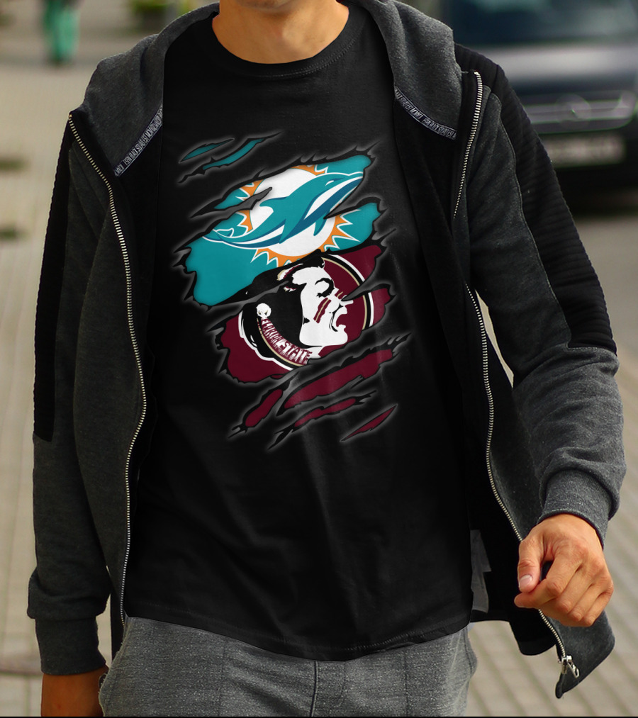 Dolphins Seminoles Ripped Logo Fusion T-Shirt