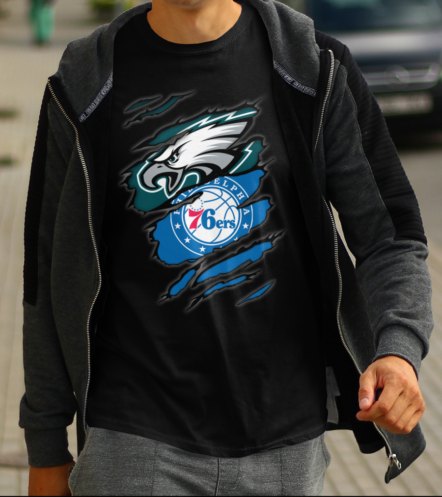 Philadelphia Eagles 76ers Torn Fusion T-Shirt