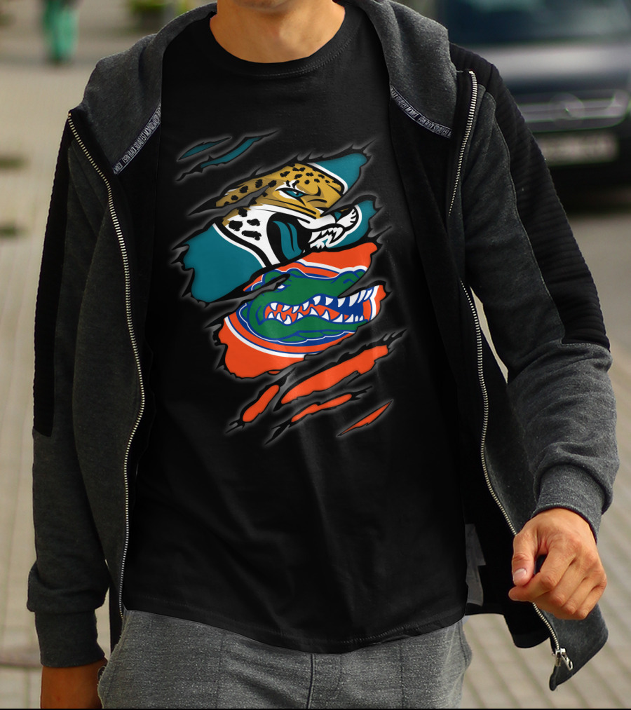 Jacksonville Jaguars Florida Gators Dual Logo Claw Marks T-Shirt