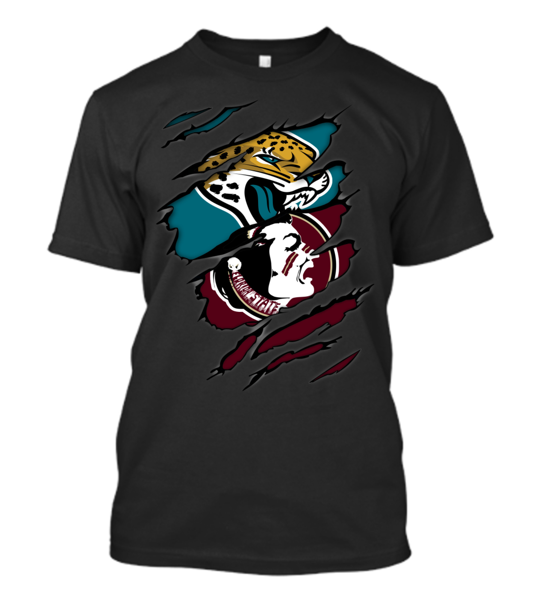 Jaguars And Seminoles Claw-Torn Logos Dual Symbol Fusion T-Shirt