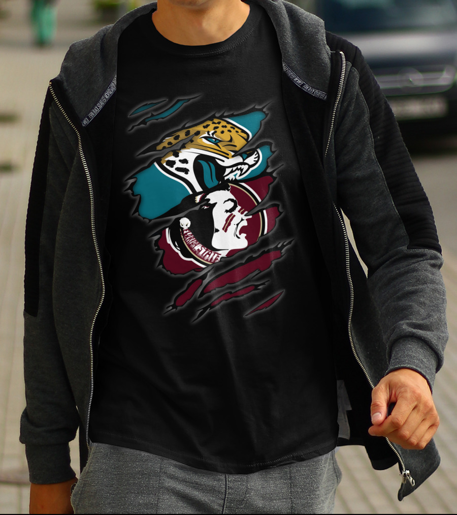 Jaguars And Seminoles Claw-Torn Logos Dual Symbol Fusion T-Shirt