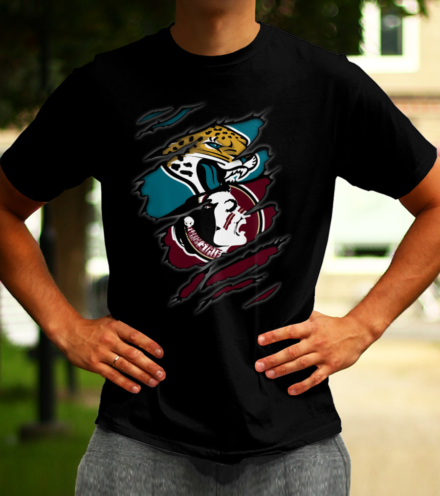 Jaguars And Seminoles Claw-Torn Logos Dual Symbol Fusion T-Shirt