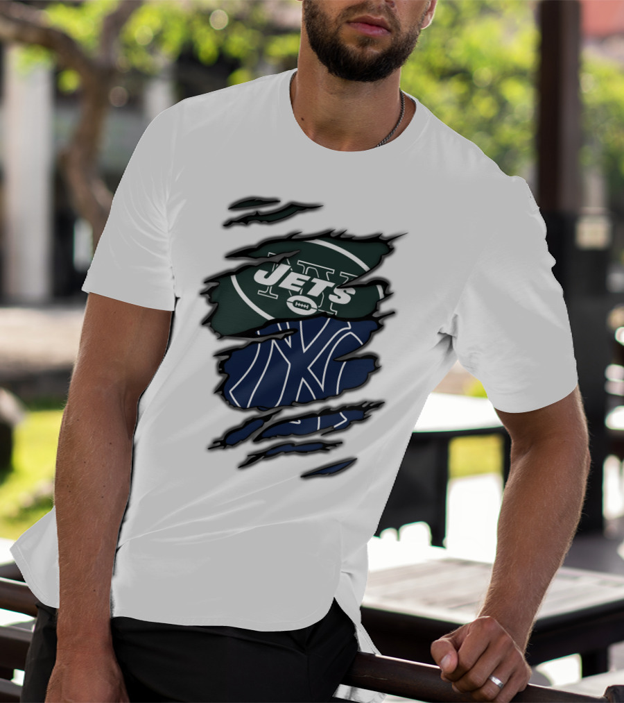 Jets Yankees Logo Torn Ripped T-Shirt