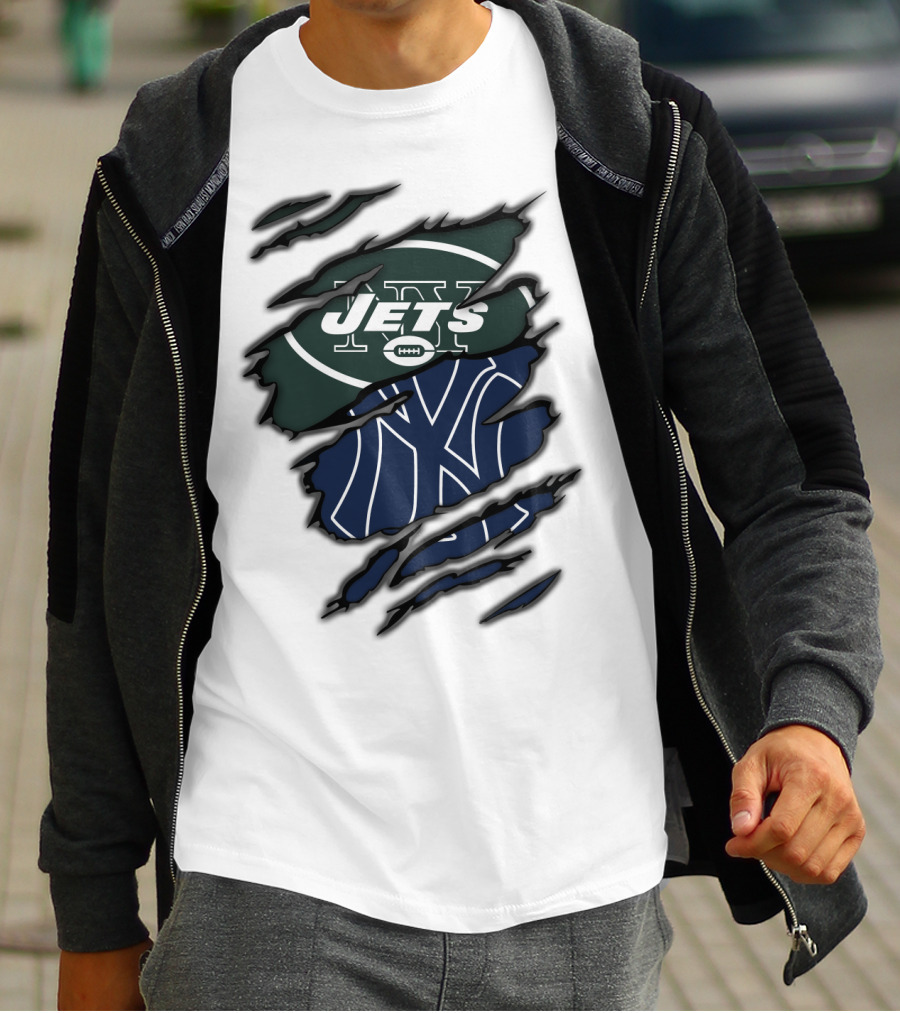 Jets Yankees Logo Torn Ripped T-Shirt