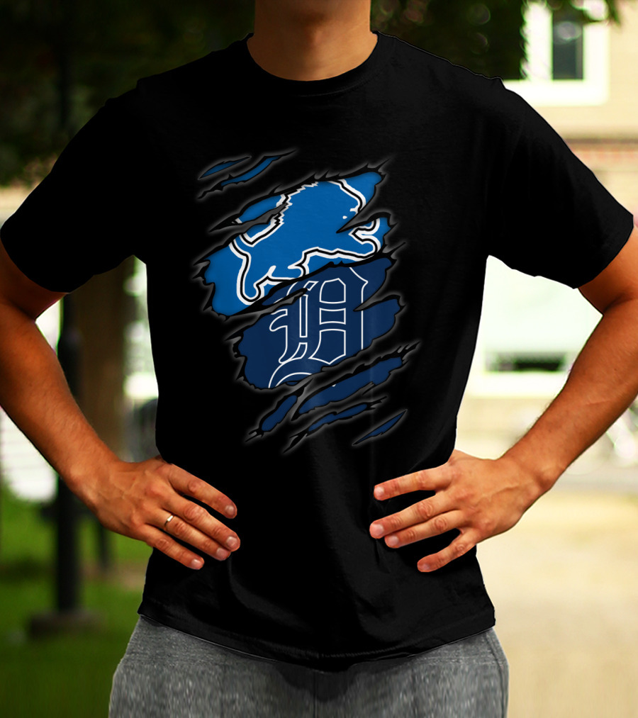 Detroit Lions And Tigers Crossover Claw Marks Nfl Mlb Fan T-Shirt