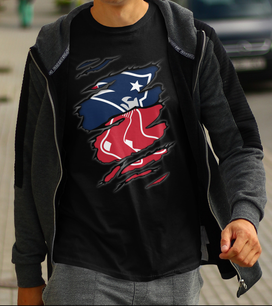 Patriots Red Sox Torn Logo Fusion T-Shirt