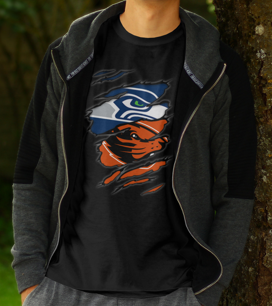 Seahawks Beavers Dual Team Spirit Torn Fusion T-Shirt