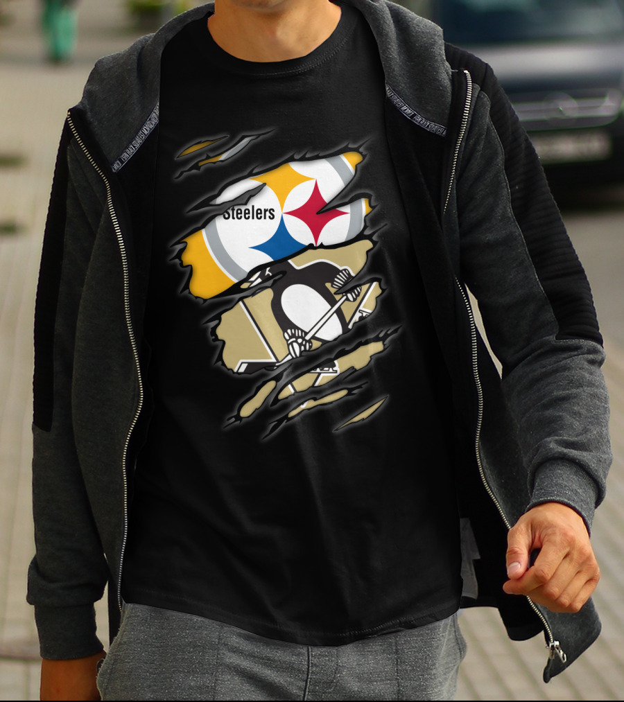 Steelers Penguins Logos Ripped T-Shirt