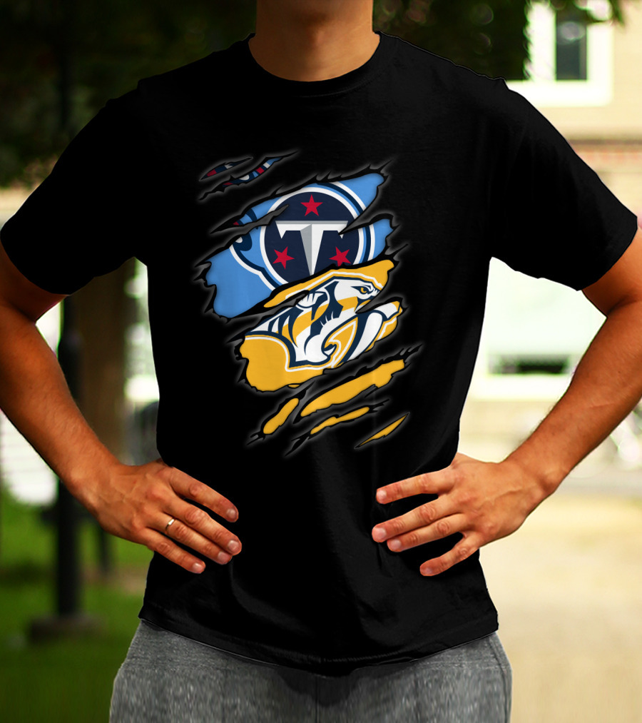 Titans Predators Logos Ripped T-Shirt