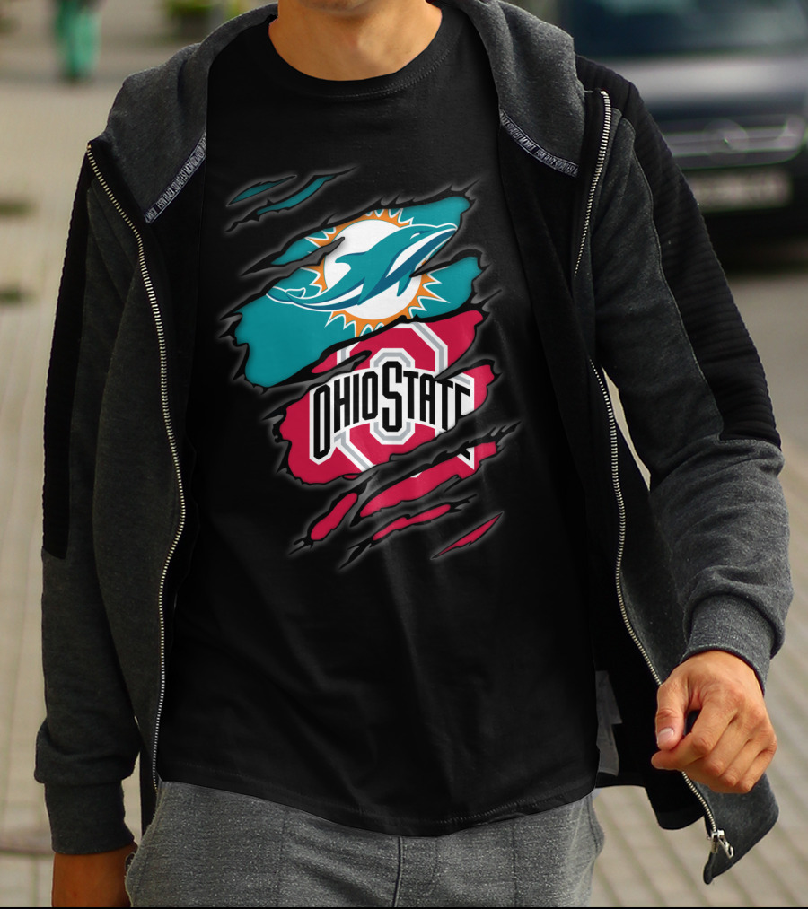 Miami Dolphins Ohio State Buckeyes Football Fan Crossover T-Shirt