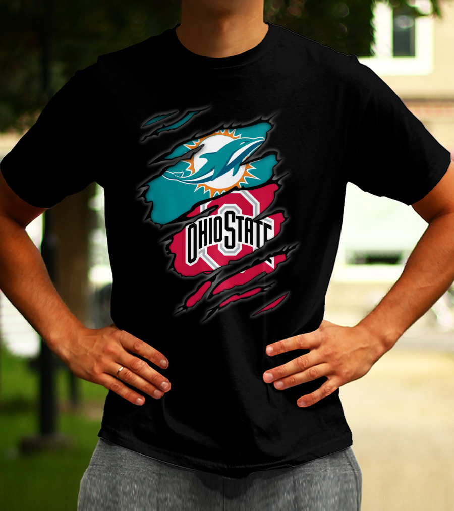 Miami Dolphins Ohio State Buckeyes Football Fan Crossover T-Shirt