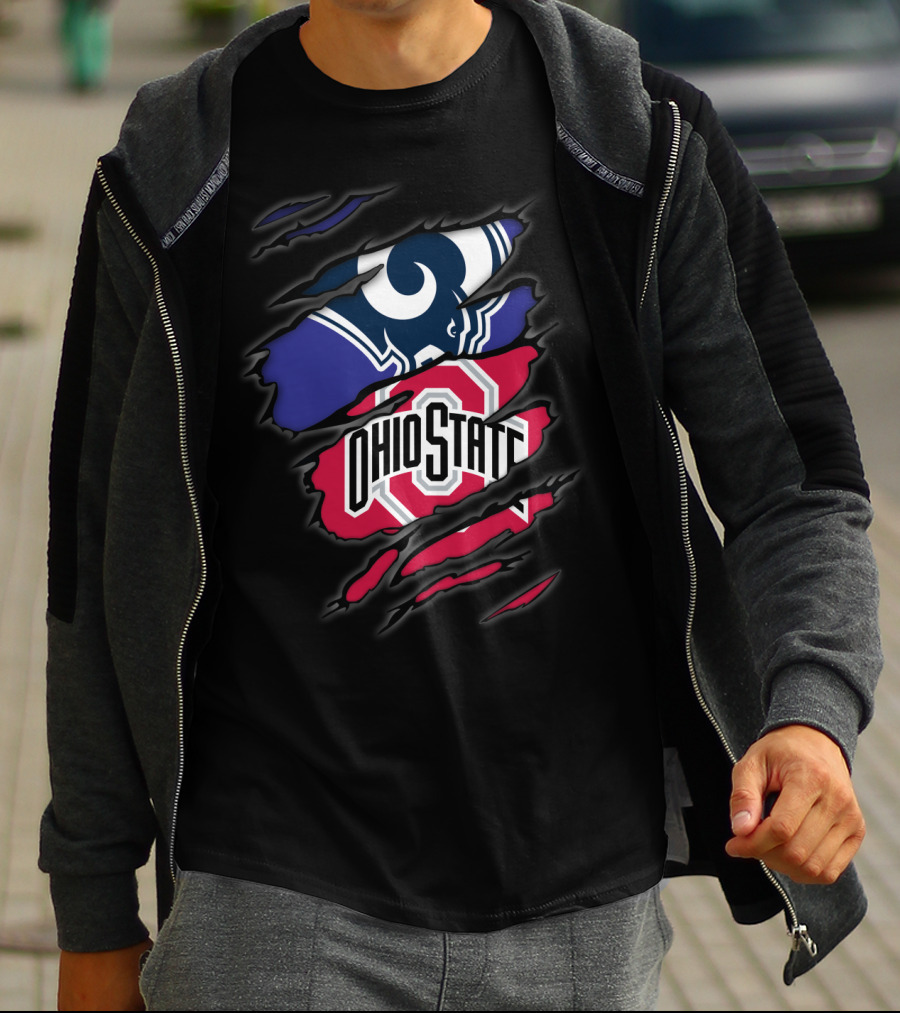 Rams Ohio State Football Fusion Torn Fabric T-Shirt