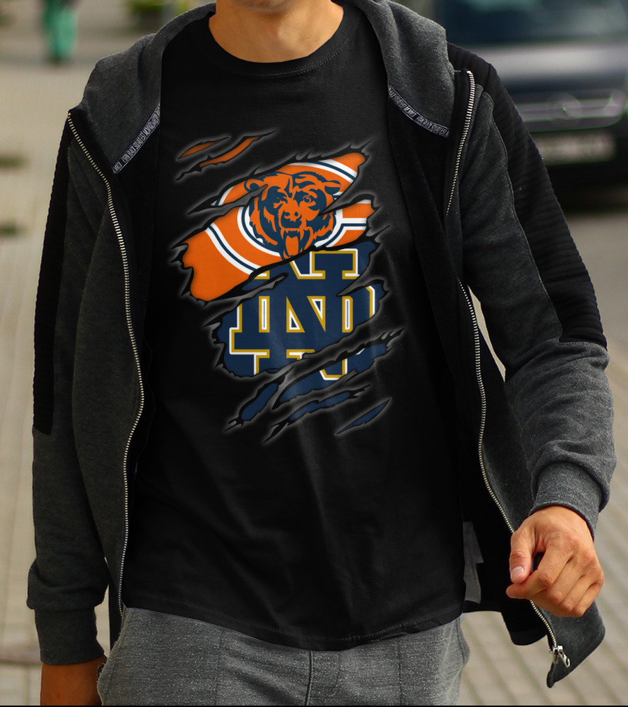 Chicago Bears Notre Dame Fighting Irish Logo Ripped Claw Marks T-Shirt