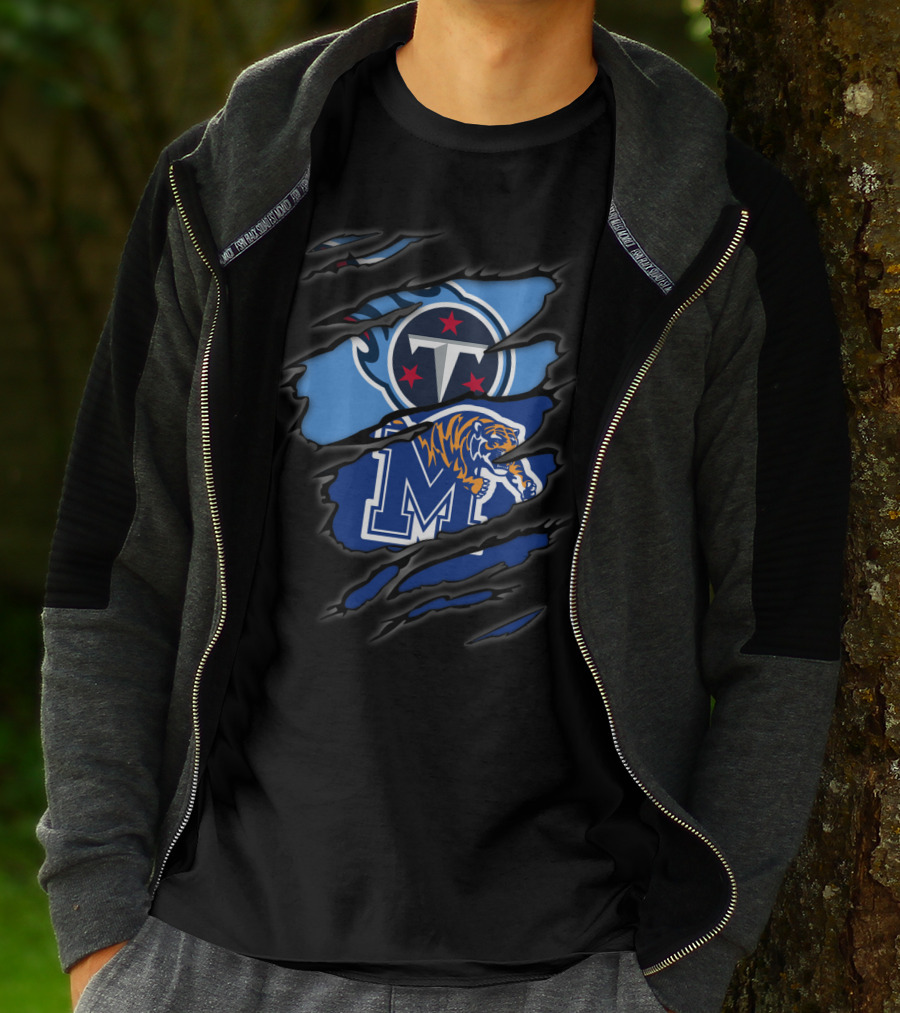 Tennessee Titans And Memphis Tigers Logos Fusion T-Shirt