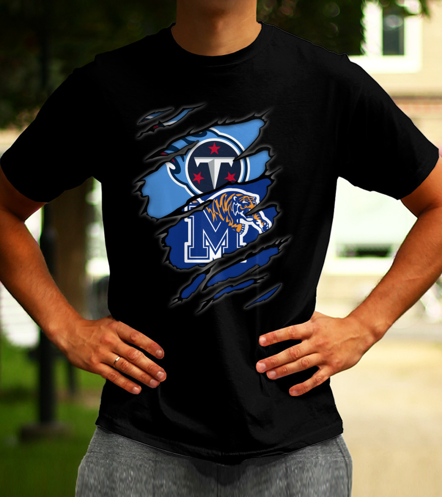 Tennessee Titans And Memphis Tigers Logos Fusion T-Shirt