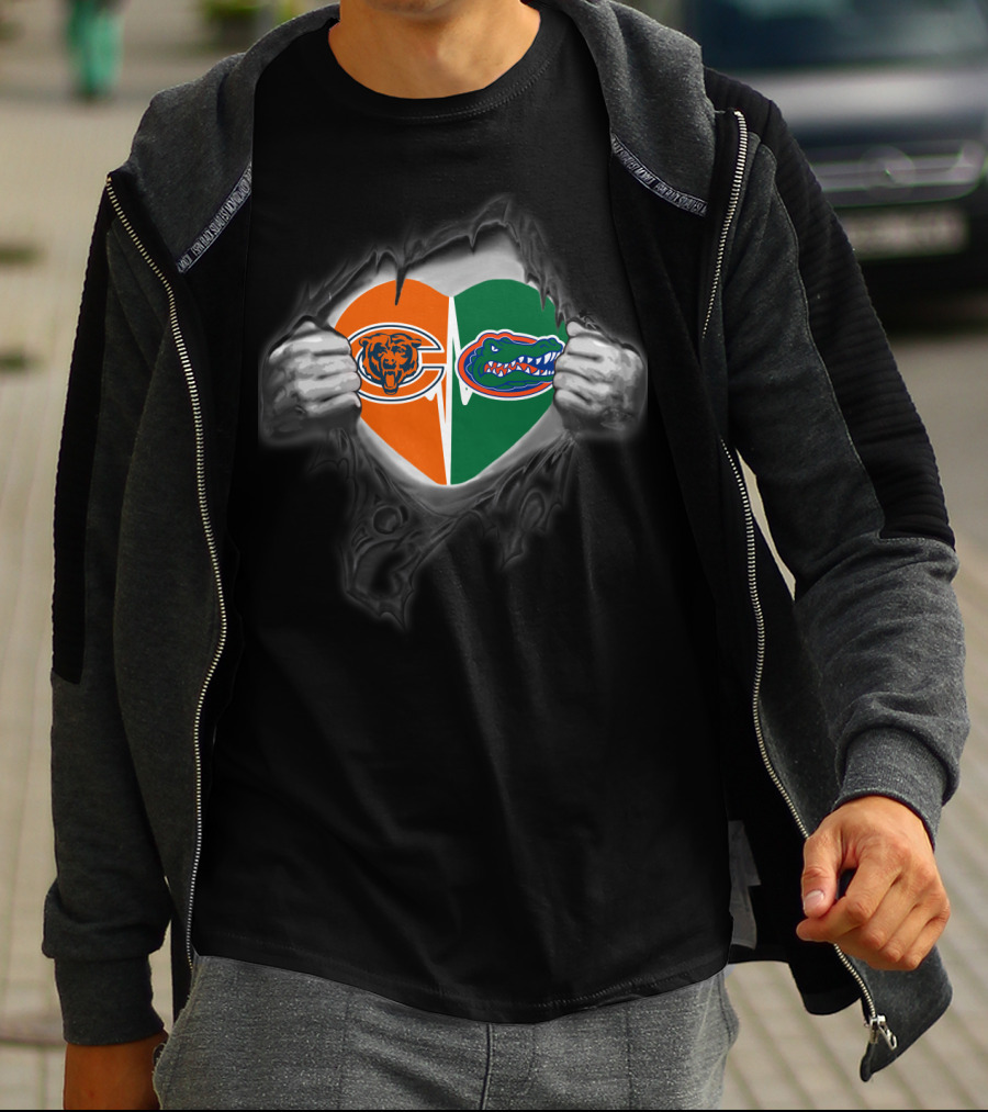 Bears Gators Heart Split Pullover Dual Team Pride T-Shirt
