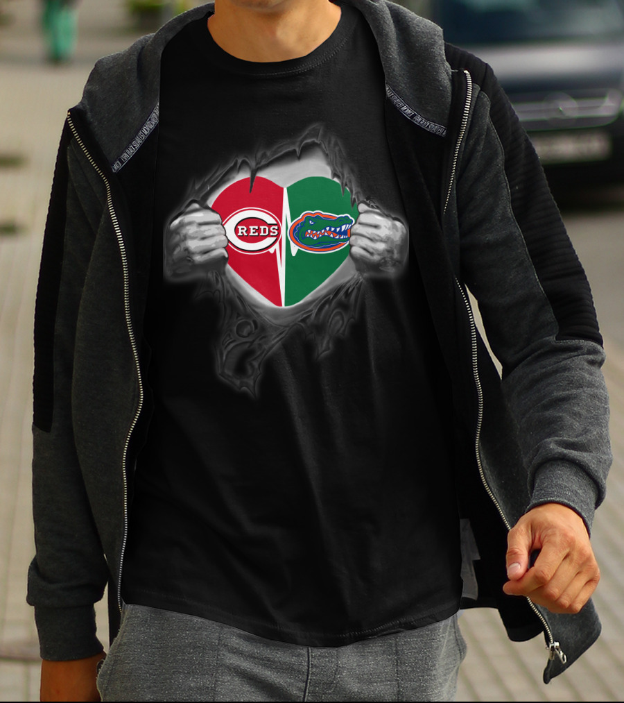 Cincinnati Reds Florida Gators Team Heart Fusion T-Shirt