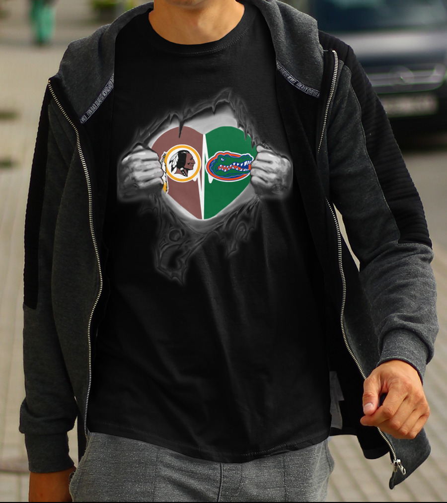 Redskins Gators Heart-Shaped Logo Mashup T-Shirt