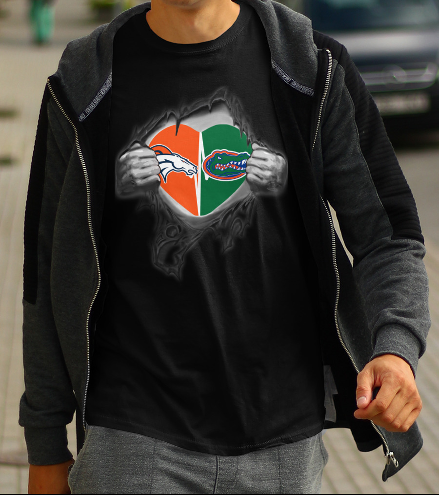 Denver Broncos Florida Gators Heart Logo Combination T-Shirt
