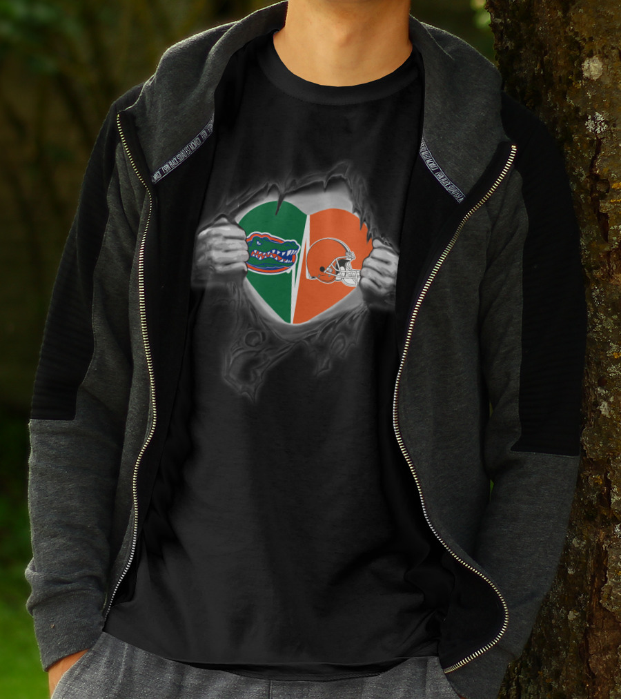 Browns Gators Heart Dual Loyalty Football Fan T-Shirt