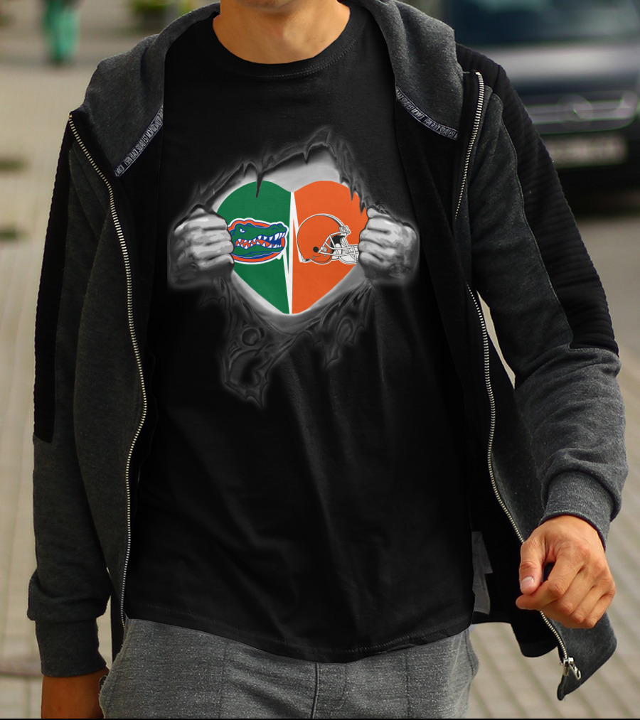 Browns Gators Heart Dual Loyalty Football Fan T-Shirt