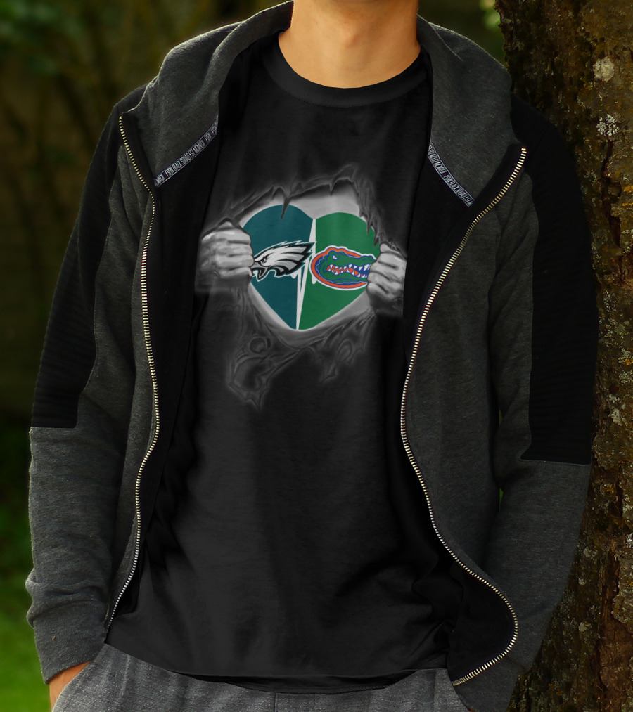 Eagles And Gators Heart Logo Ripped Chest T-Shirt