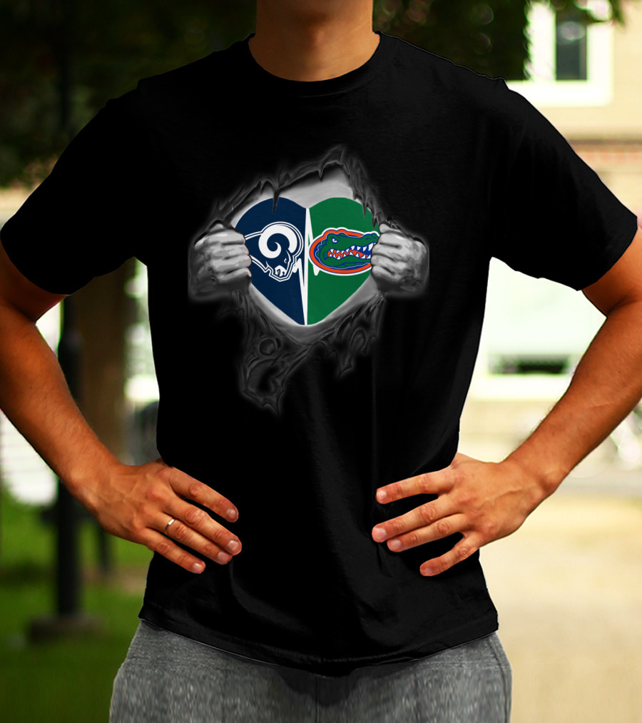Rams Gators Heart Split Rip T-Shirt