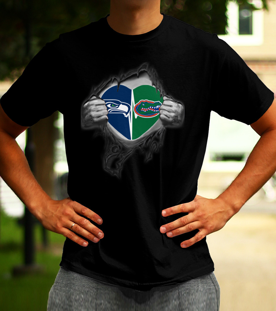Seahawks And Gators Heart Logo Split Fan T-Shirt