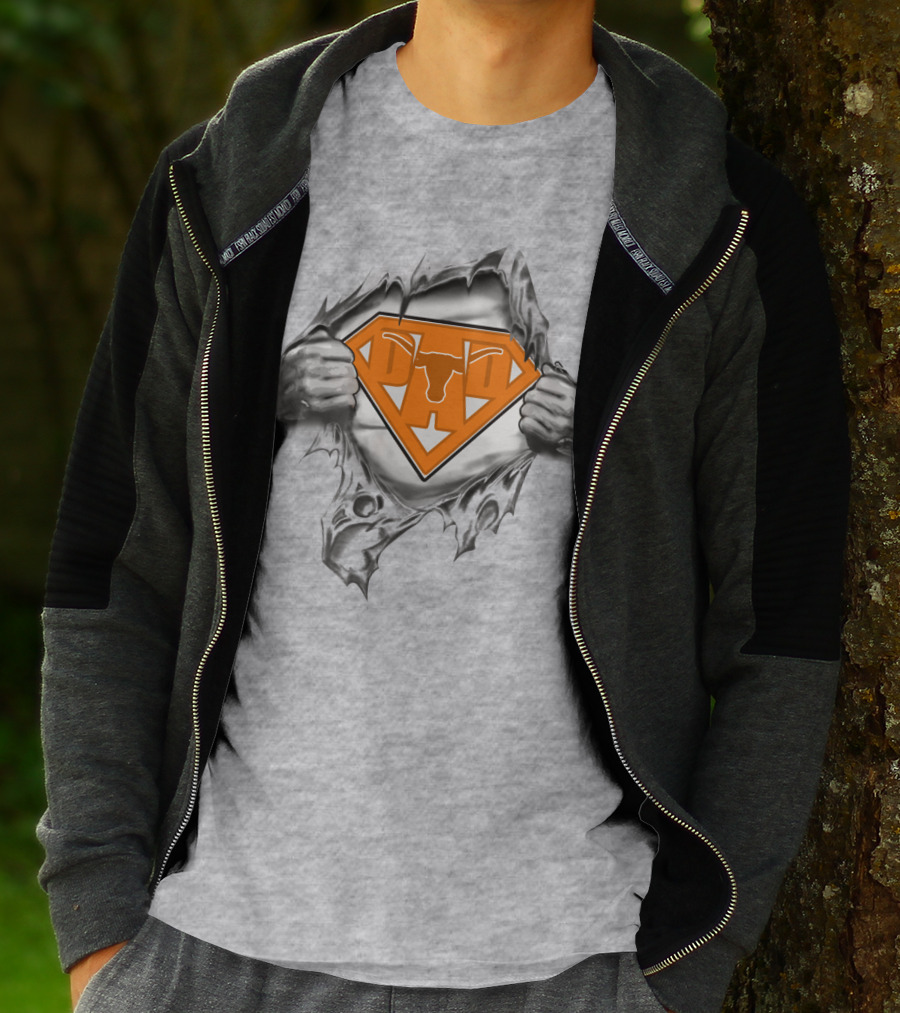 Longhorn Superman Logo Ripped Silver Hands Orange Triangles T-Shirt