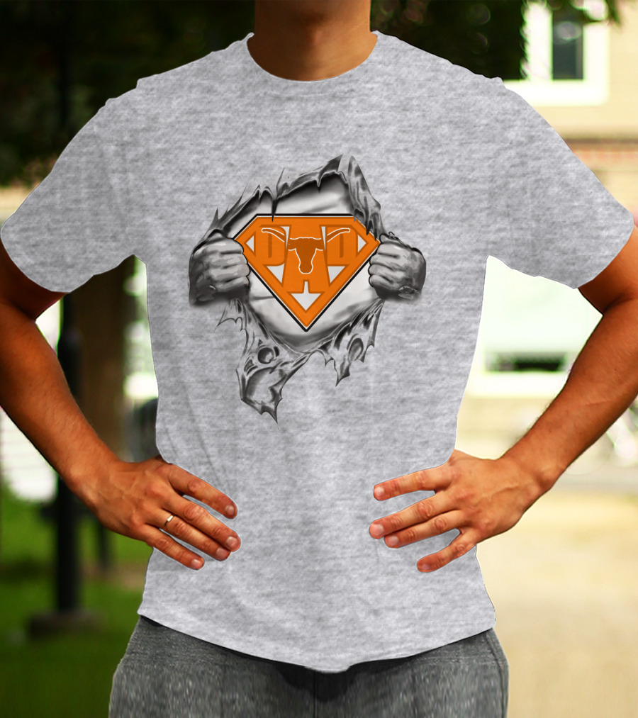 Longhorn Superman Logo Ripped Silver Hands Orange Triangles T-Shirt