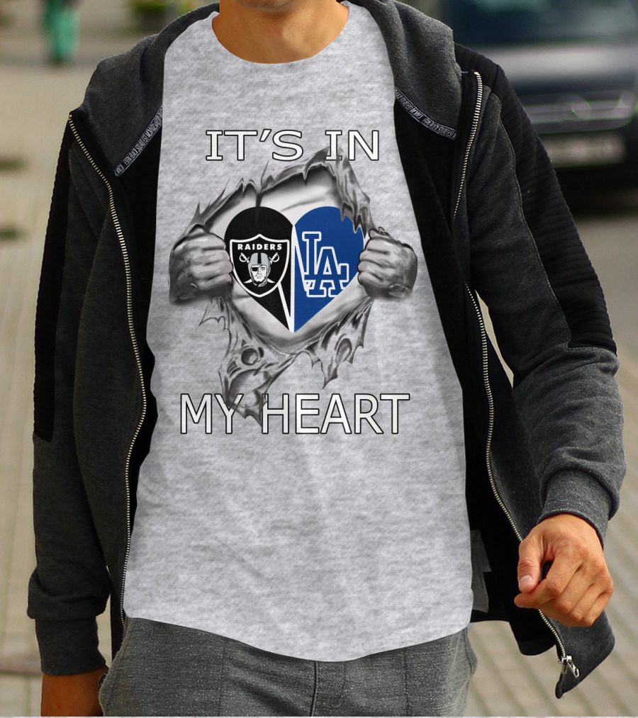 Raiders Dodgers It's In My Heart Raiders Logo LA Dodgers Heart Shape T-Shirt